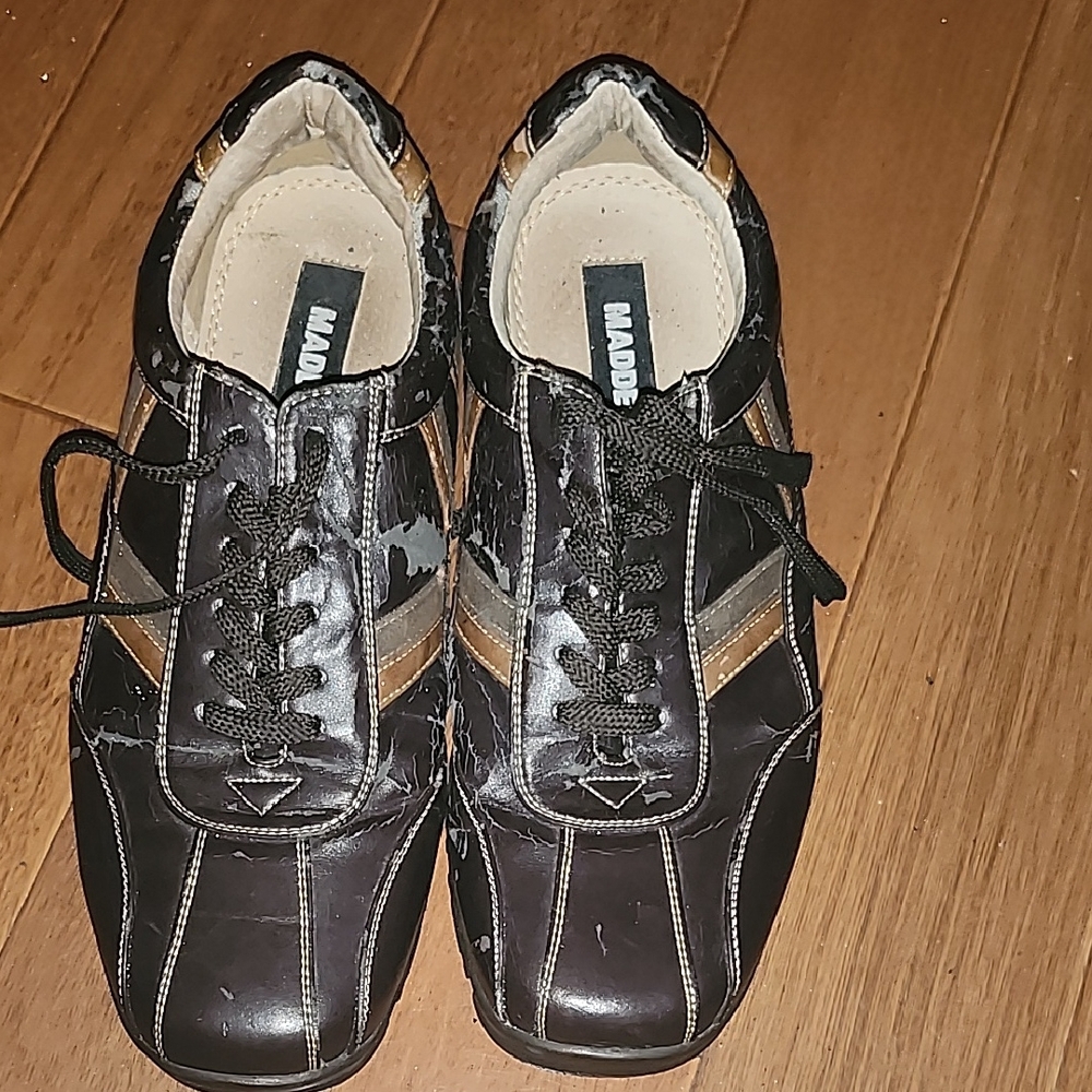 Steve Madden Black & Brown Men’s Leather Lace-Up Sneakers Size 9